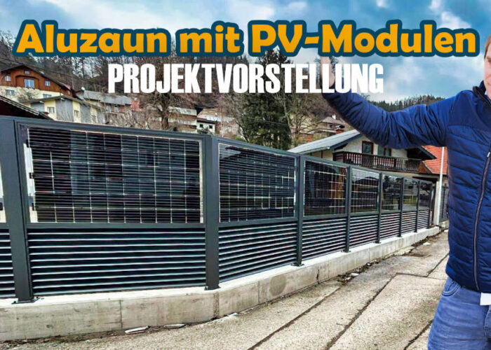 Aluzaun mit PV Modulen